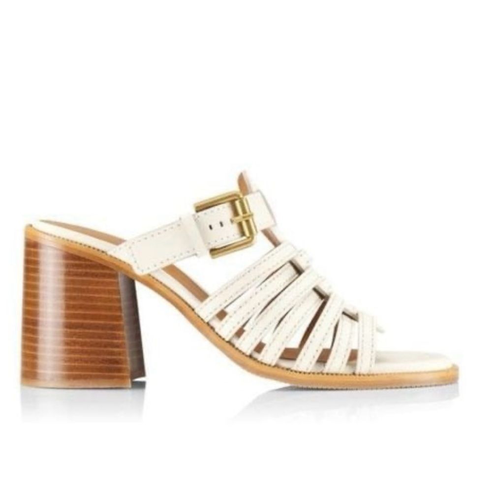 See by Chloe Cila Womens Leather Sandal Size 9 Block Heel Caged Buckle Mule